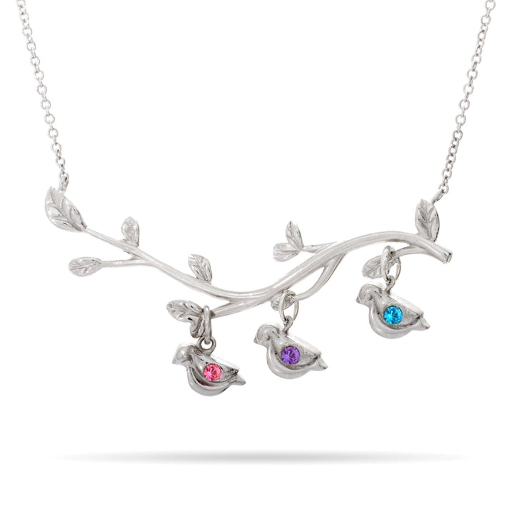 3 Stone Birthstone Birds on Branch Mother&