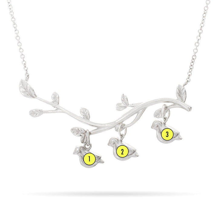 3 Stone Birthstone Birds on Branch Mother&