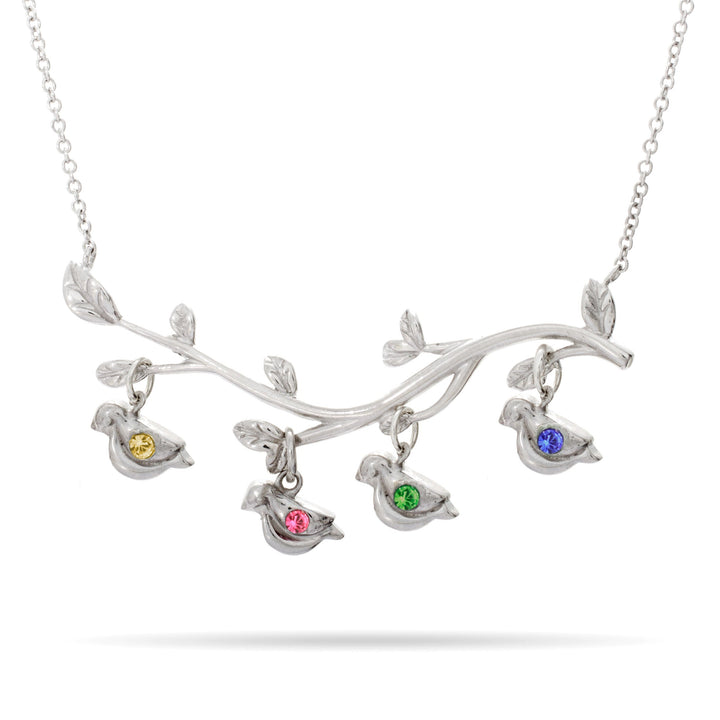 4 Stone Birthstone Birds on Branch Mother&