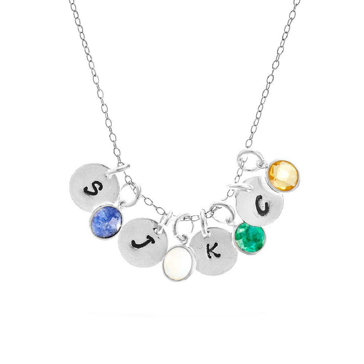 Hand Stamped Sterling Silver Mini Initial Birthstone Necklace