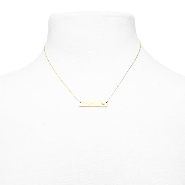 14K Gold Bar Nameplate Necklace with Diamond Heart