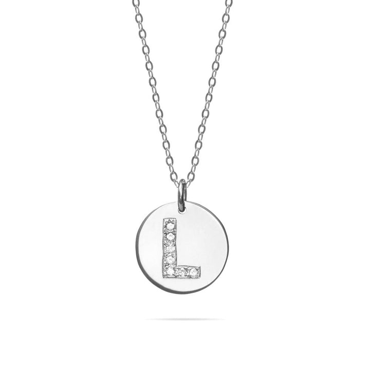 14K White Gold Diamond Initial Disc Necklace