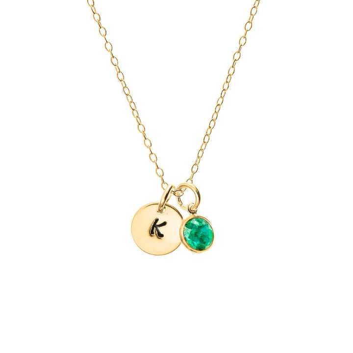 Hand Stamped Gold Mini Initial Custom Birthstone Necklace