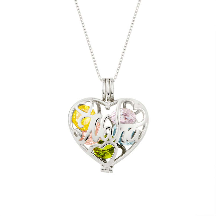 Nana 6mm Round Birthstone Silver Heart Locket