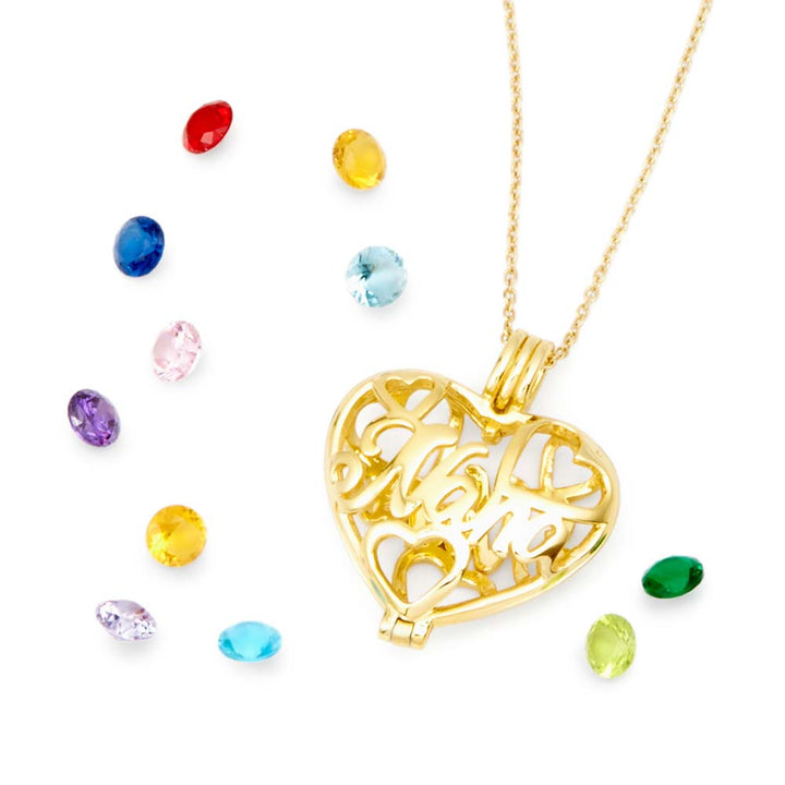 Nana 6mm Round Birthstone Gold Heart Locket