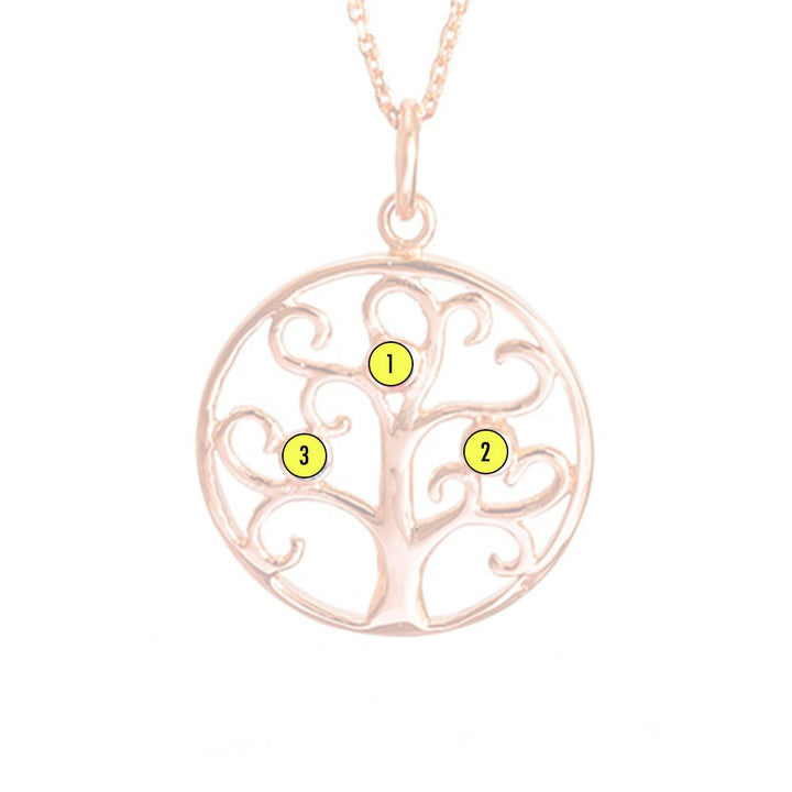 3 Stone Rose Gold Custom Birthstone Family Tree Pendant