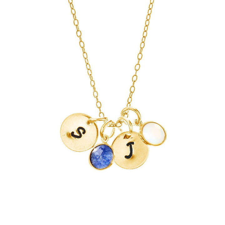 Hand Stamped Initial Birthstone Gold Necklace