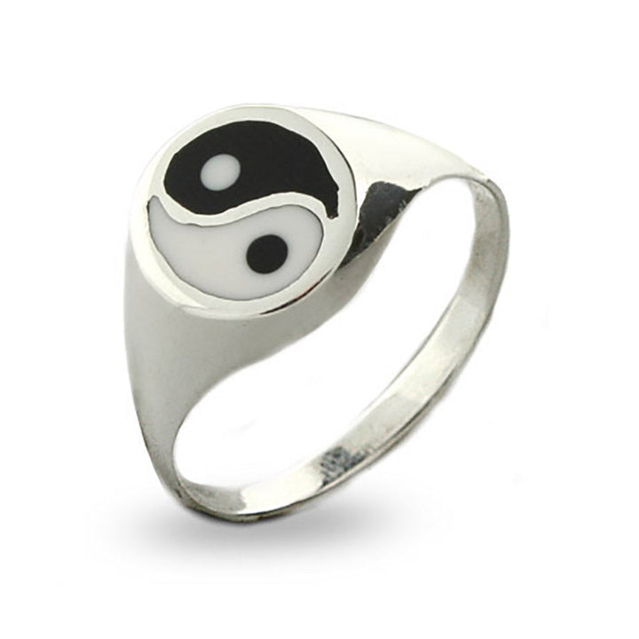 Black &amp; White Sterling Silver Yin Yang Ring