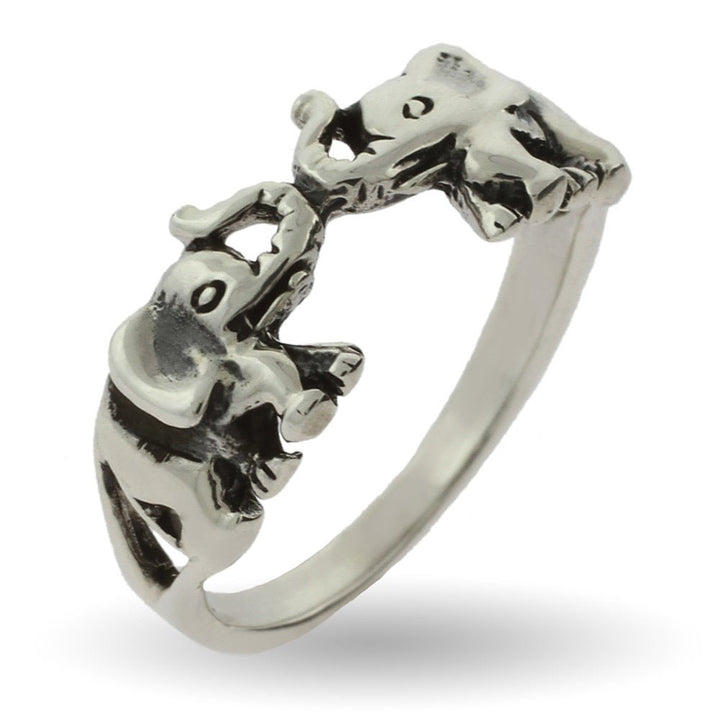 Sterling Silver Lucky Double Elephant Ring