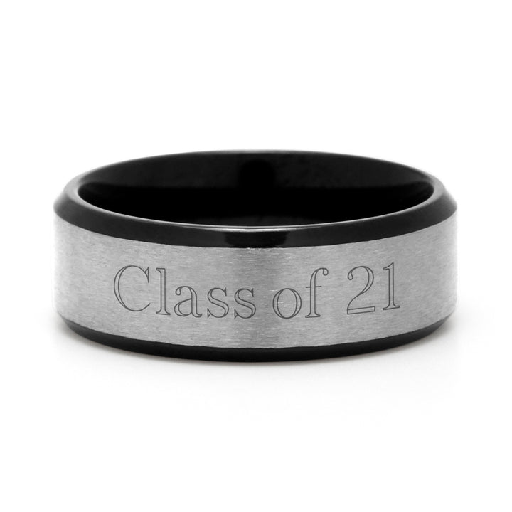 Brushed Silver Black Titanium Class Ring For Men