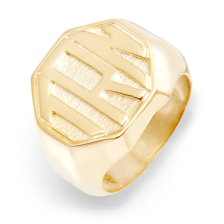 Block Monogram Octagon Gold Signet Ring