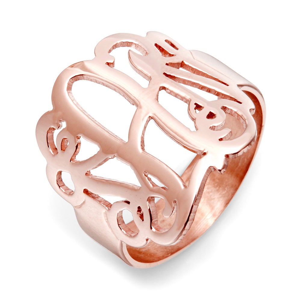 Fancy Script Monogram Rose Gold Ring