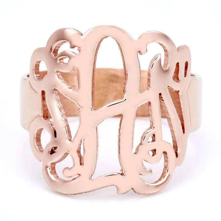 Fancy Script Monogram Rose Gold Ring