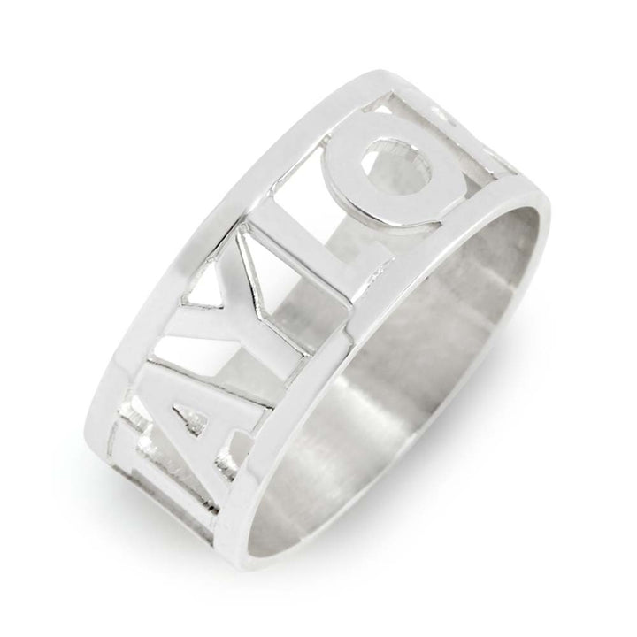 Cut Out Block Silver Name Ring