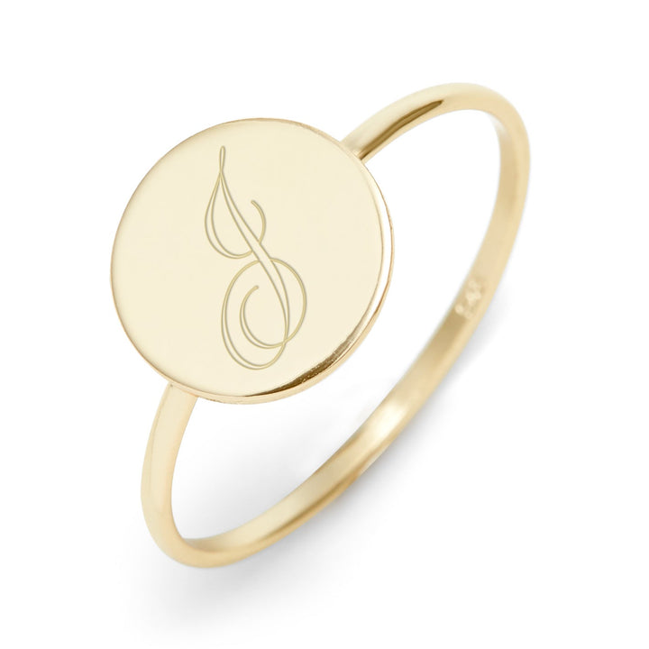 Engravable Initial Round Gold Ring