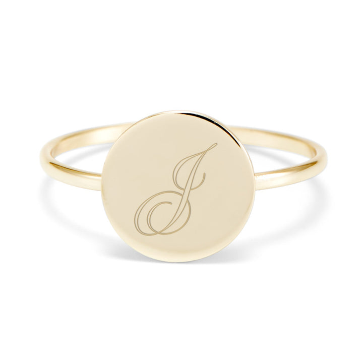 Engravable Initial Round Gold Ring