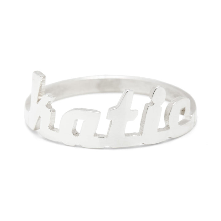 Modern Script Custom Silver Name Ring