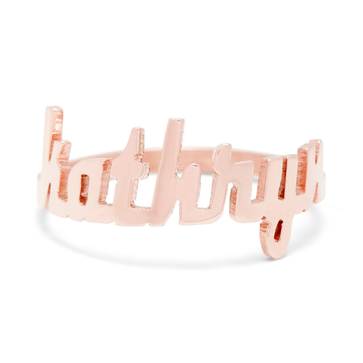 Modern Script Custom Rose Gold Name Ring