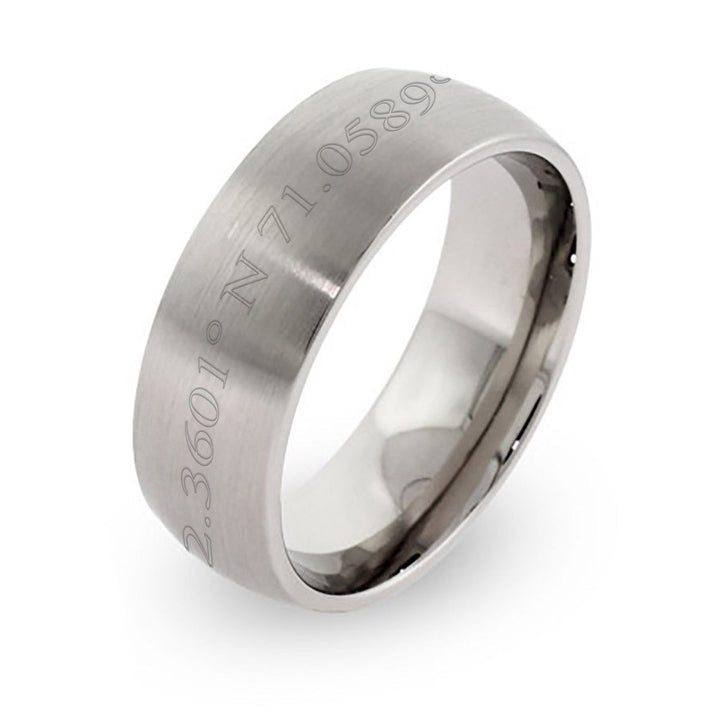 Custom Coordinate Brushed 7mm Stainless Steel Ring