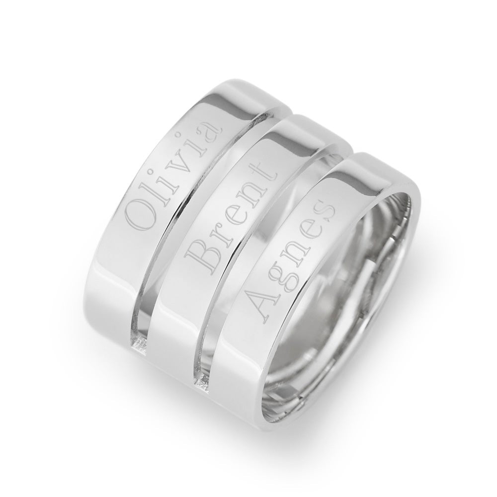 Engravable Sterling Silver Three Name Ring