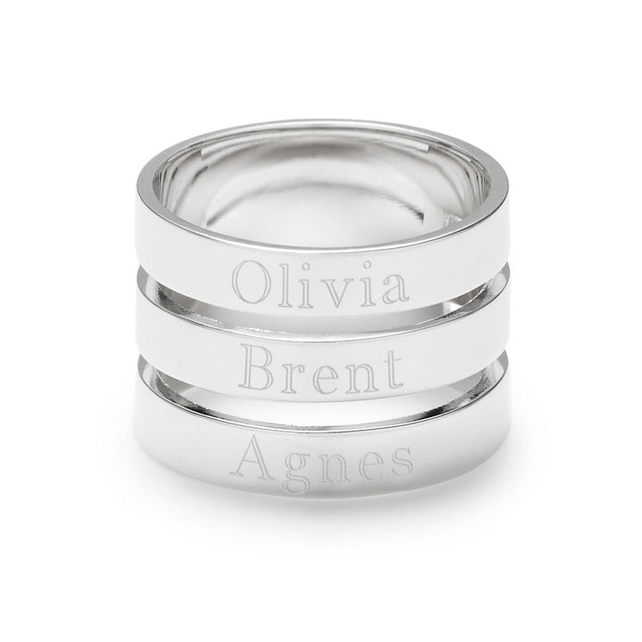 Engravable Sterling Silver Three Name Ring