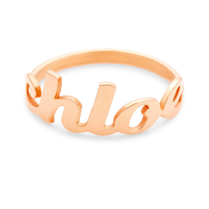 Magnolia Script Custom Rose Gold Name Ring