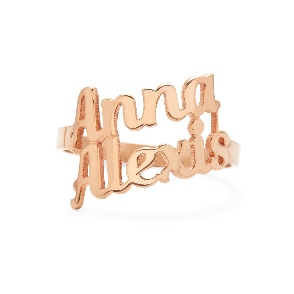 Magnolia Script Custom Rose Gold Two Name Ring