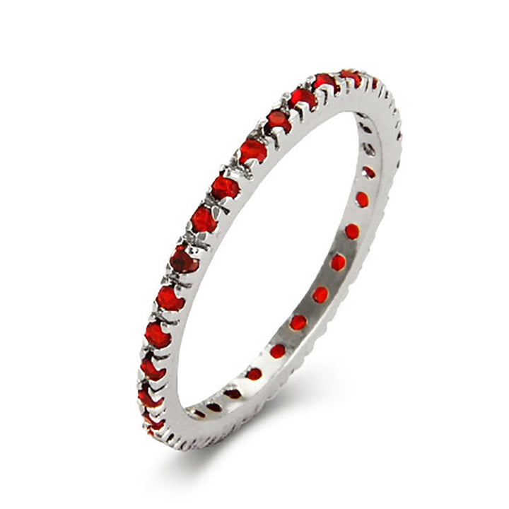 Ruby CZ Sterling Silver Stackable Eternity Band