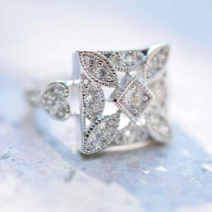 Square Shaped Vintage Style CZ Ring