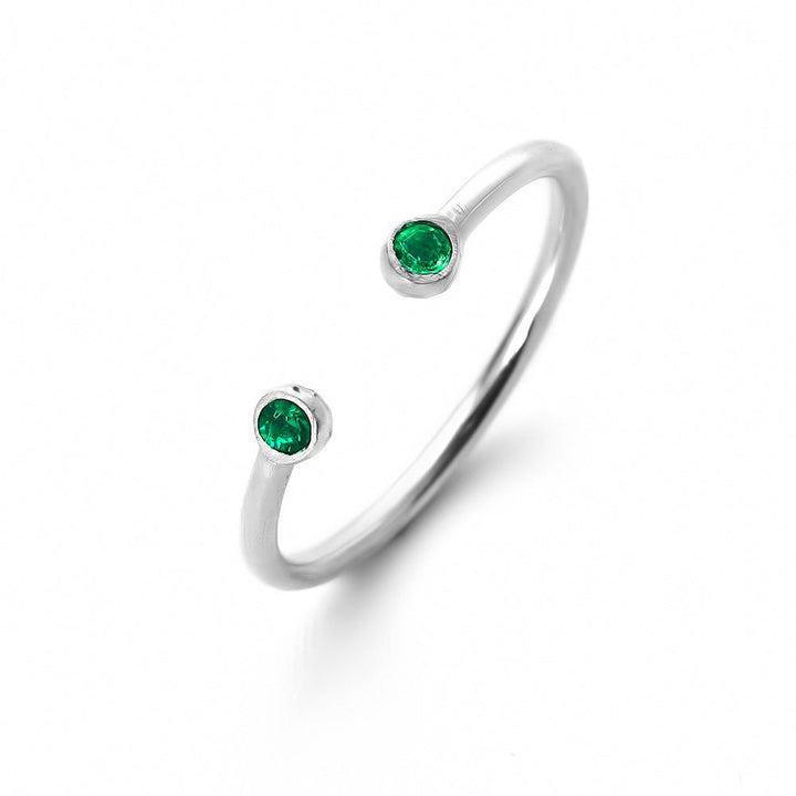 Custom 2 Stone Birthstone Petite Silver Cuff Ring