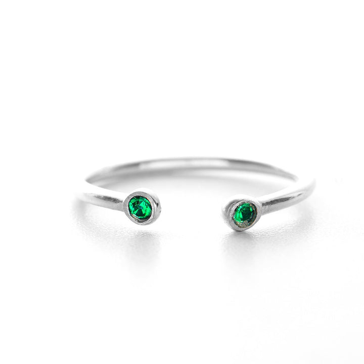 Custom 2 Stone Birthstone Petite Silver Cuff Ring