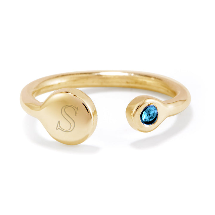 Custom Birthstone and Initial Gold Cuff Ring