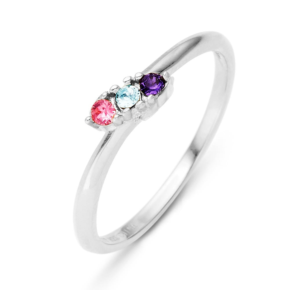 Petite 3 Stone Birthstone Silver Ring