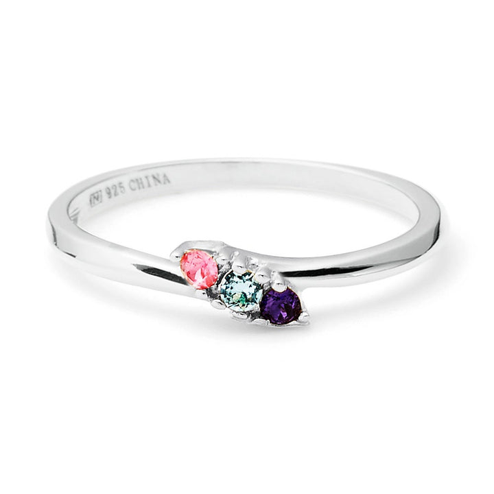 Petite 3 Stone Birthstone Silver Ring