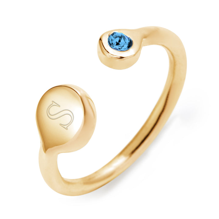 Gold Engraved Initial Birthstone Ring