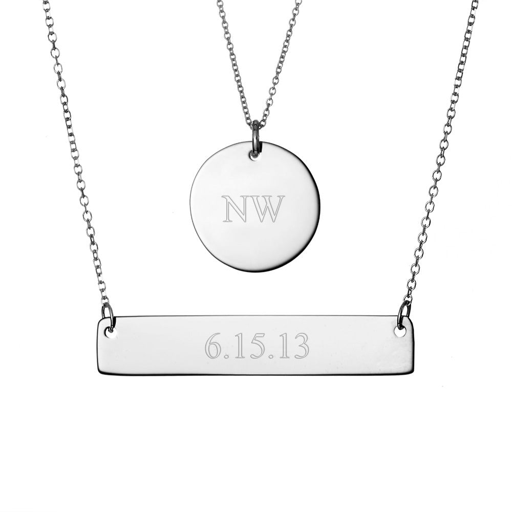 Bar and Round Tag Layered Pendant Set in Silver