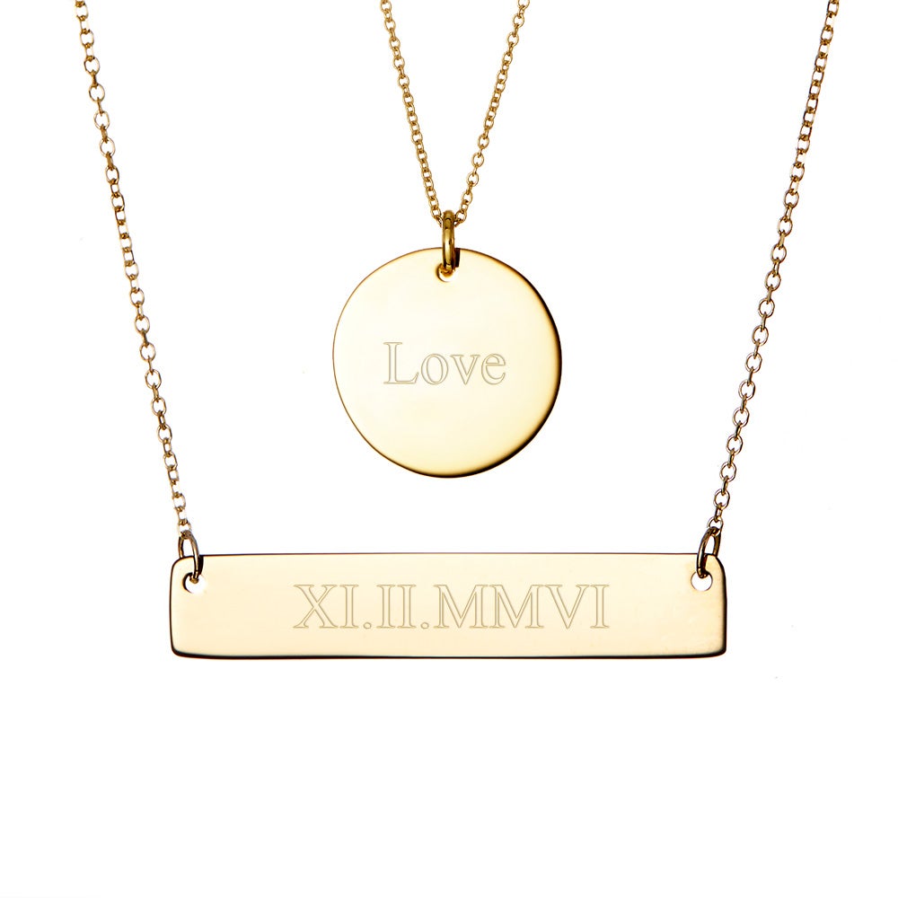 Bar and Round Tag Layered Pendant Set in Gold