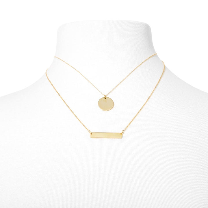 Bar and Round Tag Layered Pendant Set in Gold