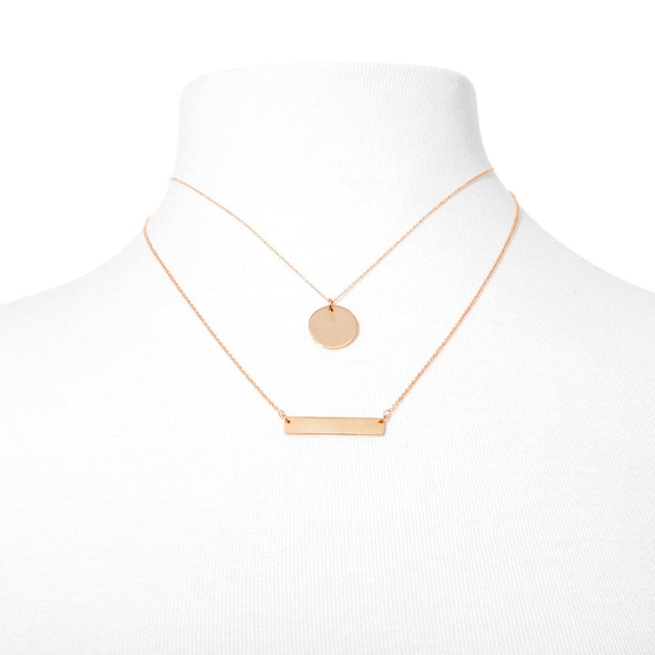 Bar and Round Tag Layered Pendant Set in Rose Gold